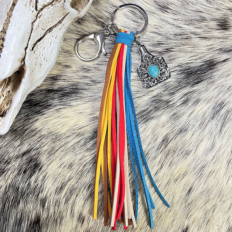 Wholesale Western Style Multicolor Tassel Turquoise Keychain